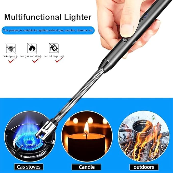 USB Rechargeable Electric LED Display Stick Windproof Lighter with Long Flexible Neck